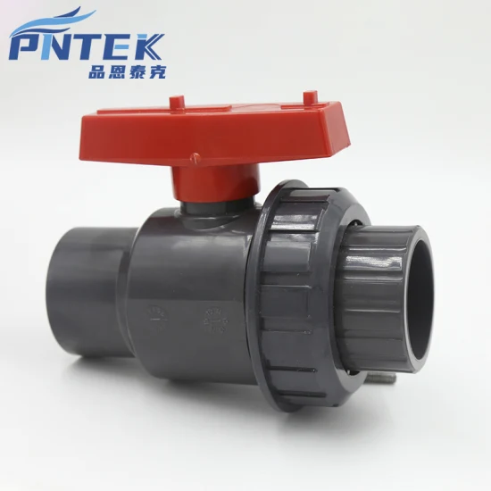 Cheap Bulk All Size Grey Body Red Handle Single Union UPVC Ball Valve for Irrigation